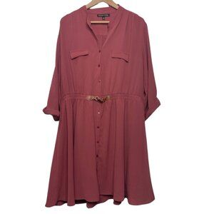 ALWAYS INDIGO | Dusty Rose Collared Sleeveless Dress With Belt Detail | Size 3X
